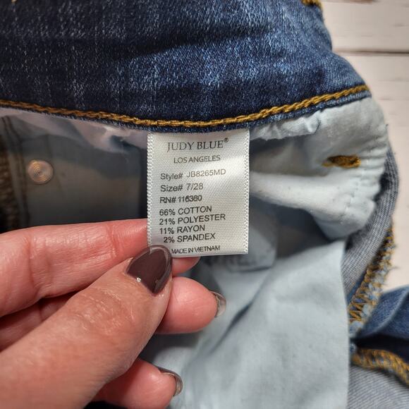 Judy Blue Y2K Leopard Print Patch Distressed Ripped Skinny Fit Rolled Jeans 7/28 - Picture 11 of 12